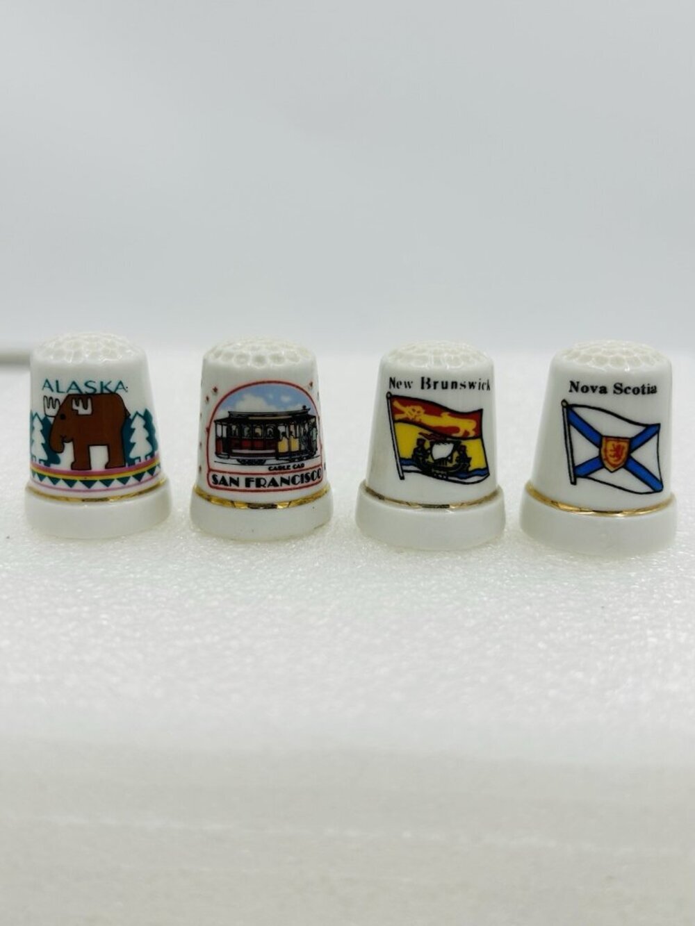 Vintage Souvenir Thimbles Ceramic Porcelain Set of 4 Places Travel